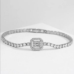 14K White Gold 3ct Square Diamond Baguette Tennis Bracelet Princess Cut Jewelry